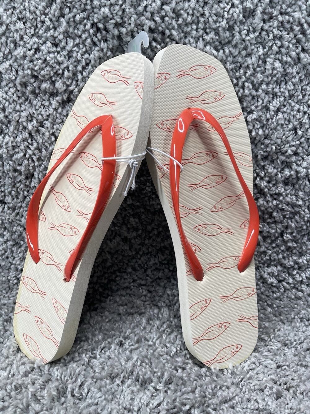 Women’s Flip Flop Fish Sandals Size 10 Orange Cream Summer Beach Shade & Shore